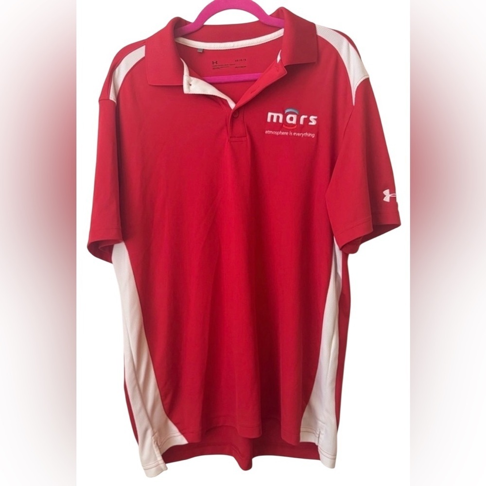 NWOT Under Armour Red and White Branded Polo Shirt